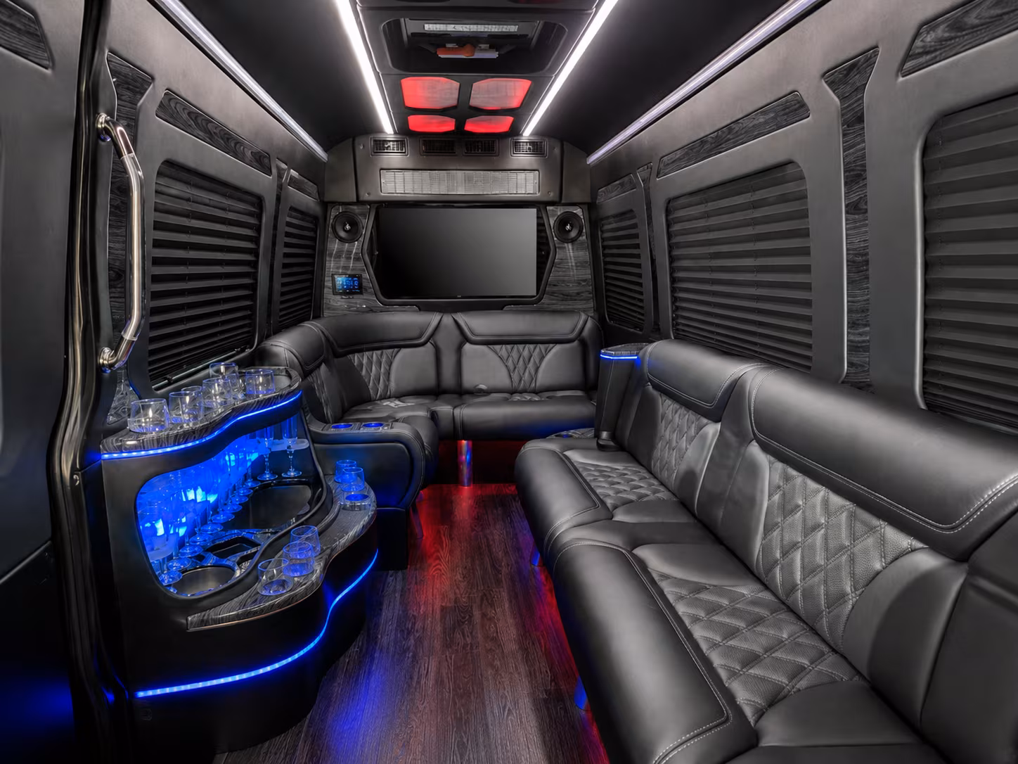 tracy 18 passenger party bus inside